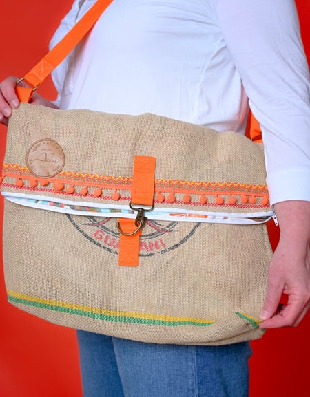 Kaffeesacktasche „Ariane“ Innenfutter Tropical  / Sac en toile de Jute (ancien sac de café) "Ariane" - Doublure Tropical